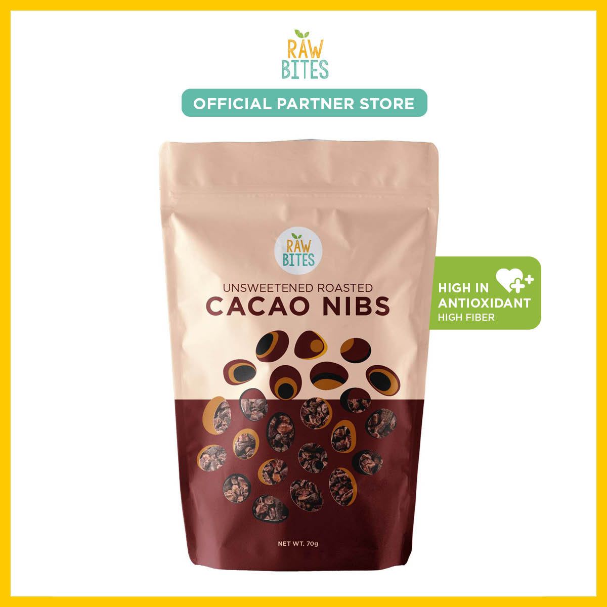 Raw Bites Unsweetened Roasted Cacao Nibs 70g (High in Antioxidants, Hi