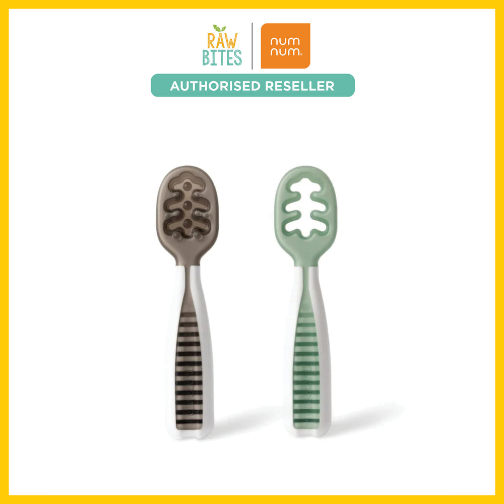 NumNum GOOtensil Self-feeding Baby Pre-spoons - Grey & Green [set of 2] (No BPA, PVC & Phthalates)