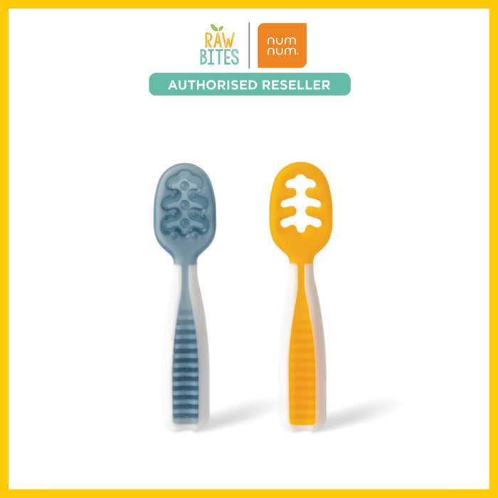 NumNum GOOtensil Self-feeding Baby Pre-Spoons - Blue & Orange [set of 2] (No BPA, PVC & Phthalates)