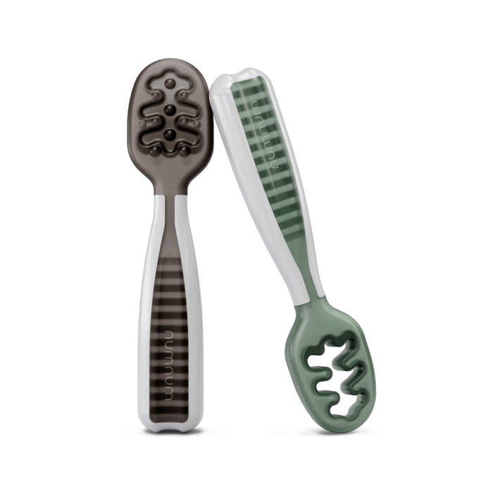 NumNum GOOtensil Self-feeding Baby Pre-spoons - Grey & Green [set of 2] (No BPA, PVC & Phthalates)