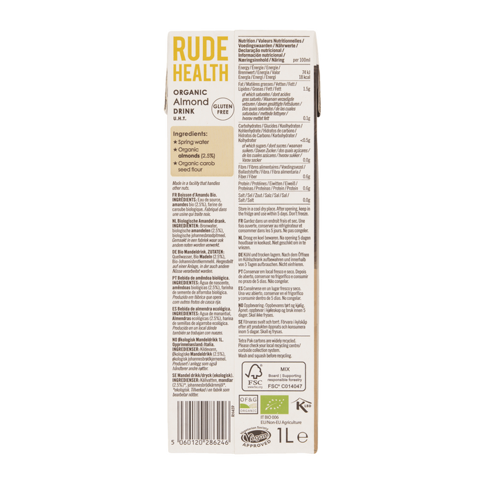 Rude Health No Sugar Almond Milk 1L