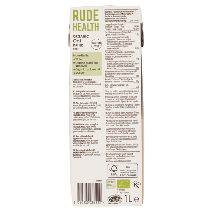 Rude Health No Sugar Oat Milk 1L